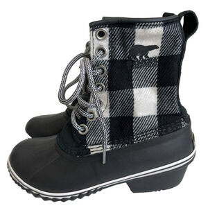 Sorel Slimpack 1964 Mid Calf Winter Boots Womens 7.5 M Black White Plaid